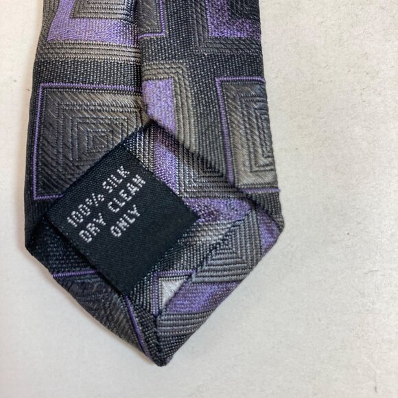 Pronto Uomo Silk Tie Vintage Purple Gray Geometric Square 100% Silk as is - Picture 7 of 7